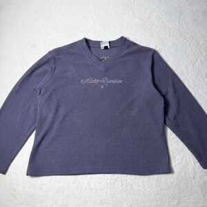 Harley Davidson Purple Fleece V Neck Embroidered Sweatshirt Women's Size Large